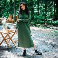 Платье-макси с капюшоном "Хаки" женское утепленное