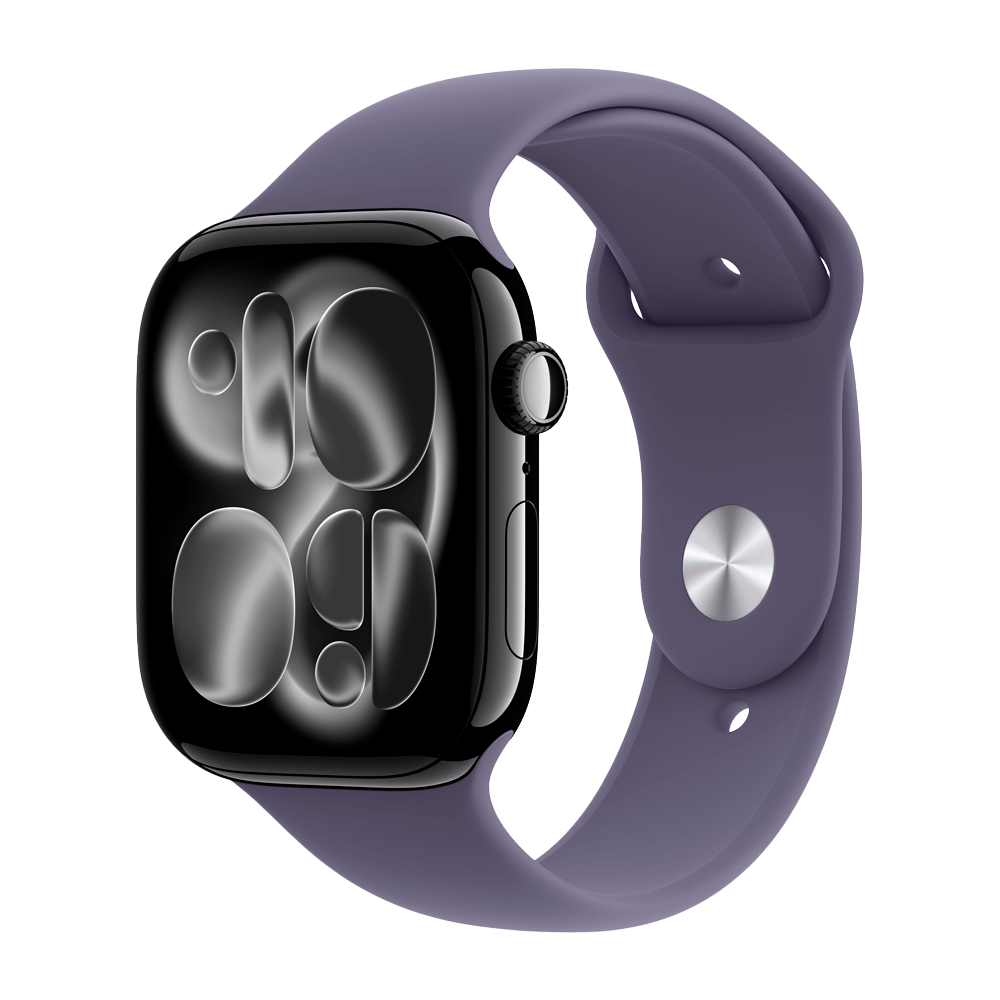 Умные часы Apple Watch Series 11 GPS, 46mm, Jet Black Aluminium Case with Purple Fog Sport Band, S/M