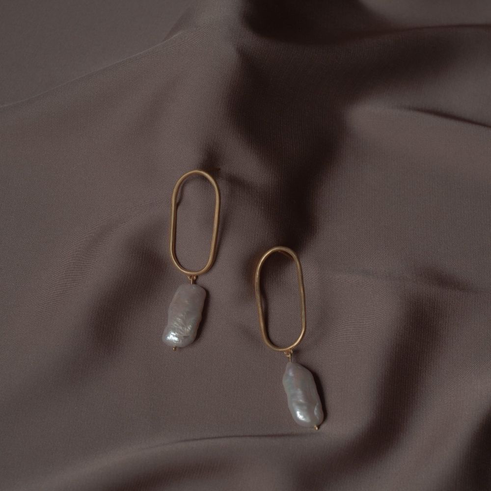 Серьги Овальные с жемчугом, позолота / Oval