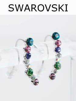 Серьги-клаймберы Млечный путь с разноцветными кристаллами Swarovski