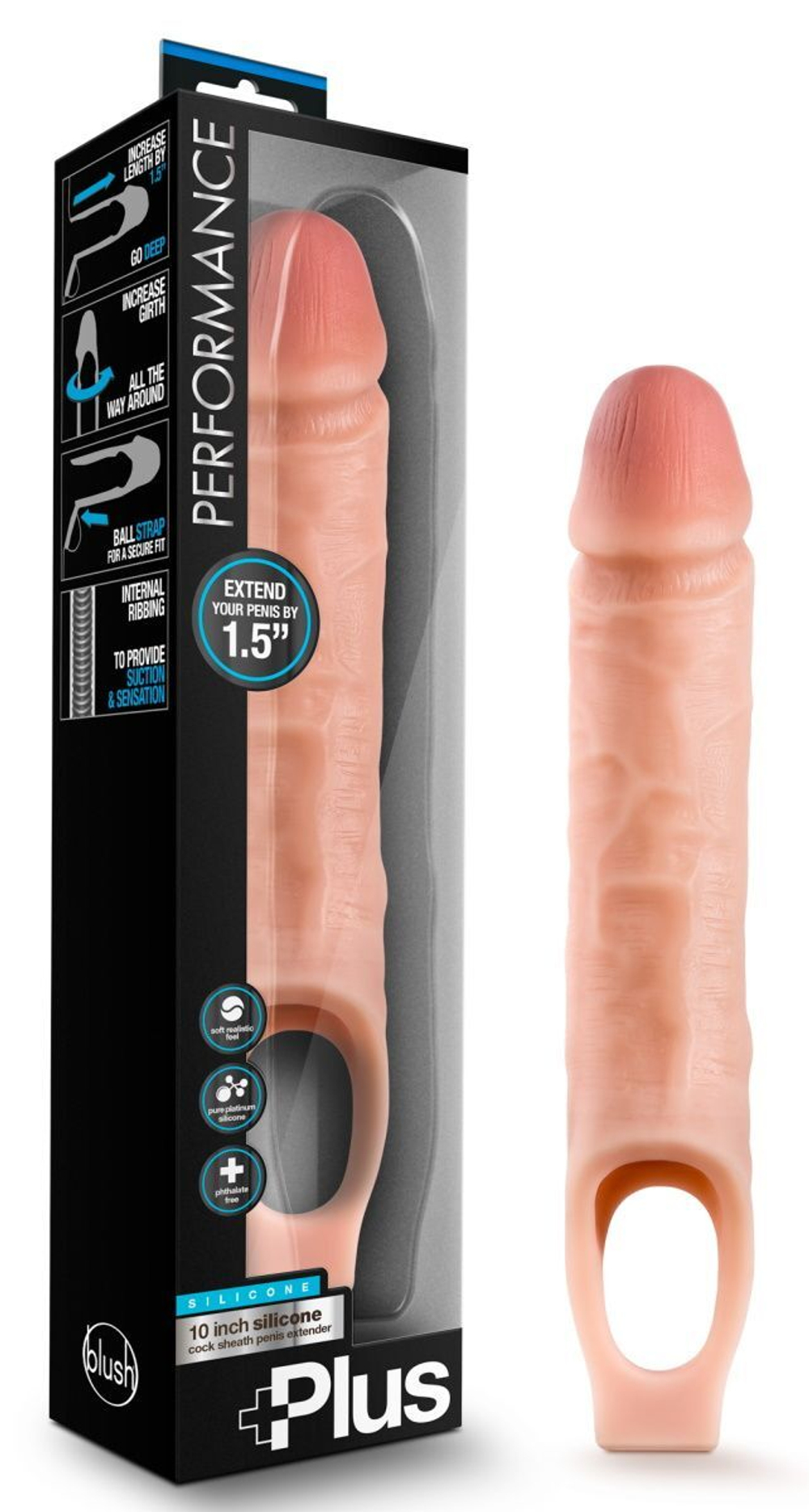 Телесный реалистичный фаллоудлинитель 10 Inch Silicone Cock Sheath Penis Extender - 25,4 см. (Цвет: телесный)
