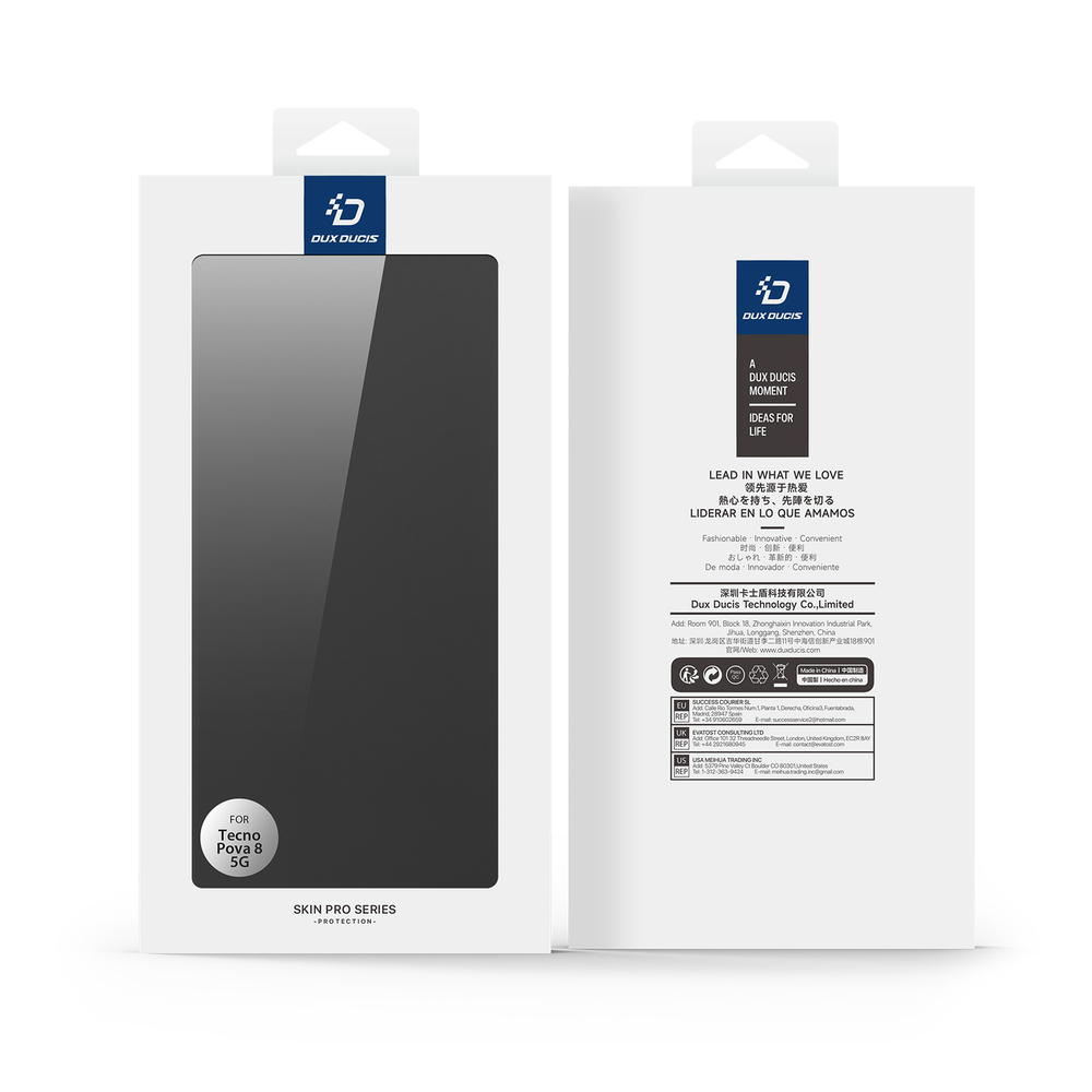 Чехол книжка из кожи черного цвета для смартфона Tecno Pova 8 5G, серия Skin Pro Series от Dux Ducis