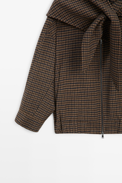 Massimo Dutti Бомбер в клетку виши с платком, коричневый