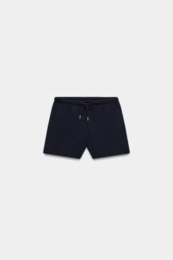 ZARA КОРОТКИЕ ШОРТЫ INTERLOCK, МОРСКОЙ СИНИЙ