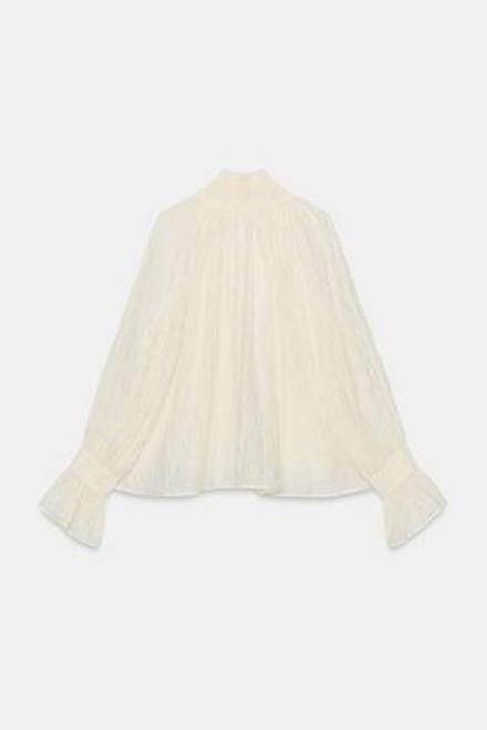 ZARA БЛУЗА ИЗ СМЕСОВОГО ЛИОЦЕЛЛА СО СБОРКАМИ — ZW COLLECTION, ЭКРЮ