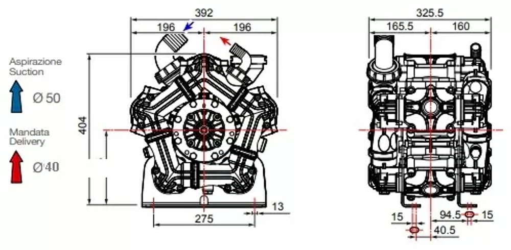 Насос мембранный Comet серия BPS260 NBR40 (249 л/мин; 20 бар); ВОМ 1"3/8 - вал d25 внутрен./шпонка