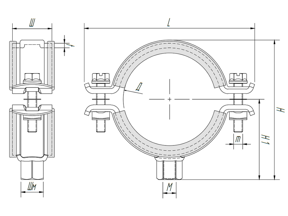 ТМС НС1 Хомут оцинкованный для высоких нагрузок с epdm M12/16 267-273мм