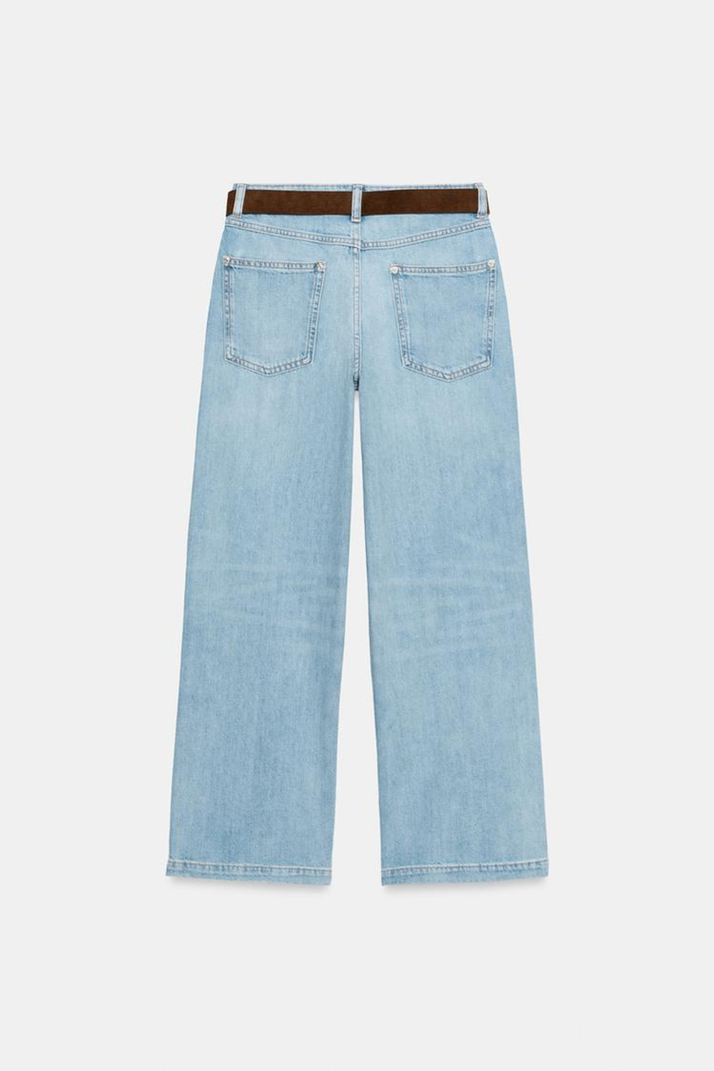 ZARA ДЖИНСЫ WIDE LEG УКОРОЧЕННЫЕ С ВЫСОКОЙ ПОСАДКОЙ И РЕМНЕМ, ГОЛУБОЙ