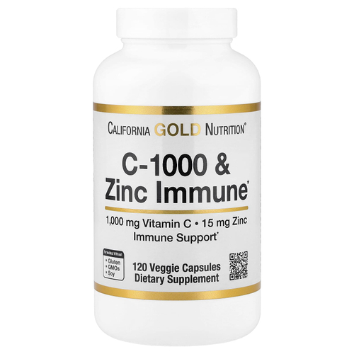California Gold Nutrition, добавка для укрепления иммунитета C-1000 с цинком, 120 растительных капсул