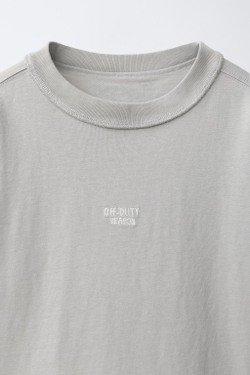 ZARA ФУТБОЛКА HEAVY WEIGHT С ВЫШИВКОЙ, СВЕТЛО-СЕРЫЙ