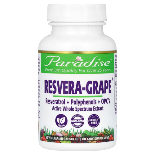 Paradise Herbs, Resvera-Grape, 60 вегетарианских капсул (250 мг на капсулу)