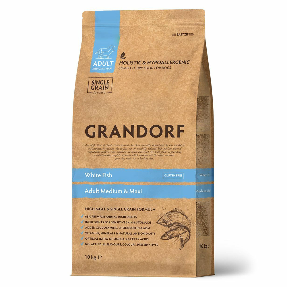 Сухой корм Grandorf White Fish Adult для взрослых собак средних и крупных пород белая рыба 10 кг