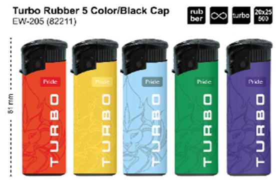 Зажигалка "Pride" ЕW-205  Turbo Rubber 5 Color / Black Cap 25шт * 20бл (82211В)