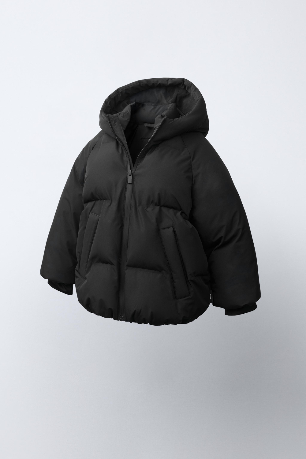 ZARA СТЕГАНОЕ ПАЛЬТО С КАПЮШОНОМ WATER REPELLENT, ЧЕРНЫЙ