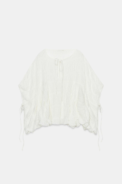 ZARA ФАКТУРНЫЙ ТОП С РУКАВАМИ-НАКИДКАМИ, БЕЛЫЙ