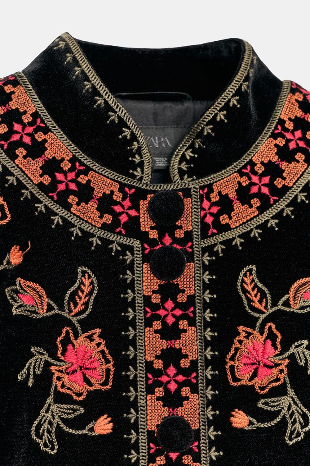 ZARA БАРХАТНАЯ КУРТКА С ВЫШИВКОЙ, ЧЕРНЫЙ