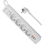 Удлинитель с сетевым фильтром Defender DFS 143, белый, 4розетки, USB+TypeC, 3 м.
