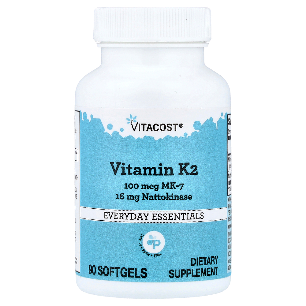 Vitacost, витамин K2, MK-7 с наттокиназой, 90 капсул