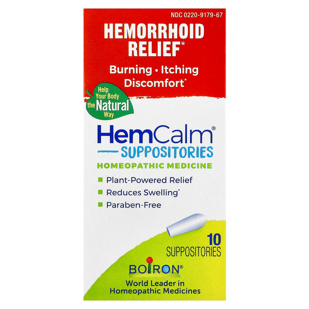 Boiron, HemCalm®, свечи, средство от геморроя, 10 свечей