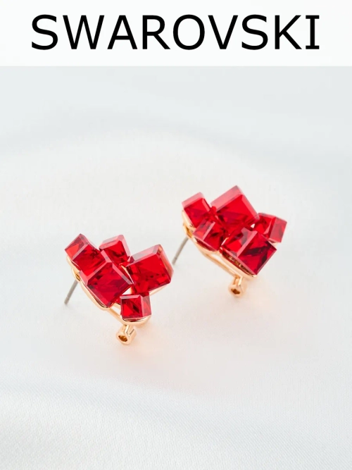 Серьги гроздья Мираж с красными кубиками Swarovski