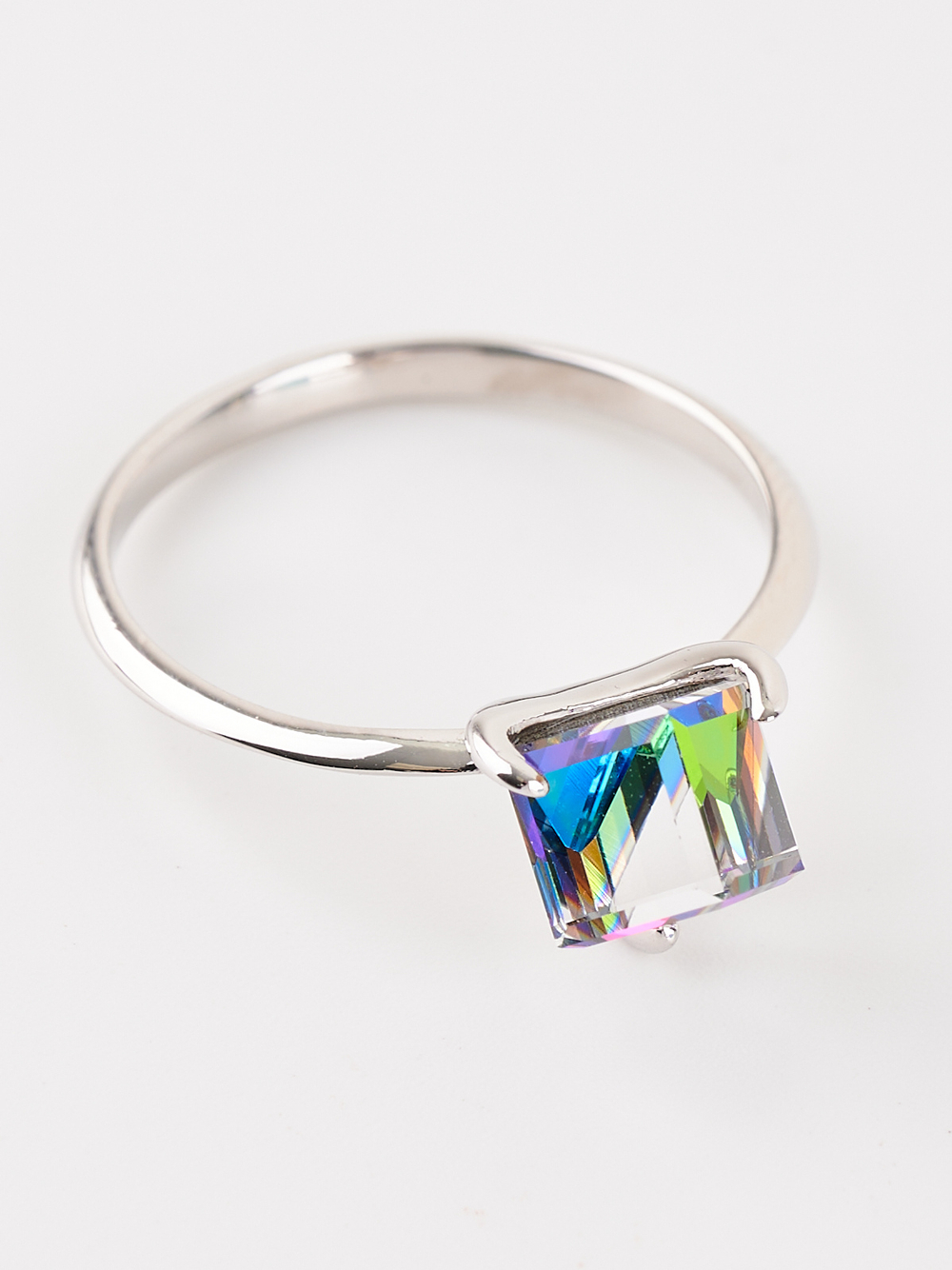 Кольцо Миражи тонкое с зеленым кристаллом Swarovski