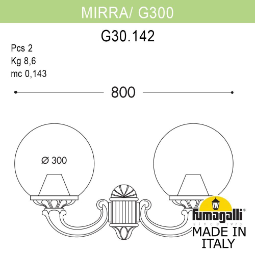 Уличный настенный светильник Fumagalli GLOBE 300 G30.142.000.WZF1R