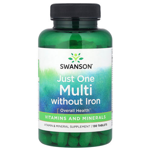 Swanson Vitamins, Just One Complete Multi, мультивитаминный комплекс, без железа, 130 таблеток