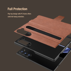 Кожаный чехол коричневого цвета от Nillkin для Samsung Galaxy Z Fold 6 5G, серия Aoge Leather Case с эластичным карманом для хранения S-pen
