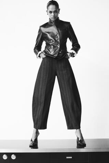 ZARA ДВУБОРТНЫЙ БЛЕЙЗЕР ИЗ 100% КОЖИ — ZW COLLECTION, ЧЕРНЫЙ