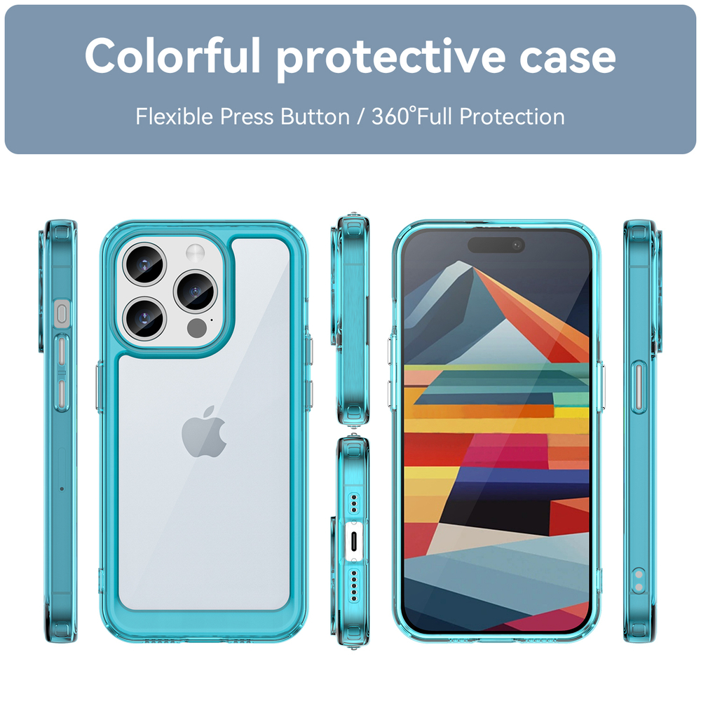 Усиленный чехол с мягкими рамками бирюзового цвета для iPhone 15 Pro, увеличенные защитные свойства