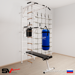 Шведская стенка Sv Sport 55230 (Турник рукоход/Брусья/Скамья/Лестница/Цепь/Мешок 30кг/Канатный лаз)