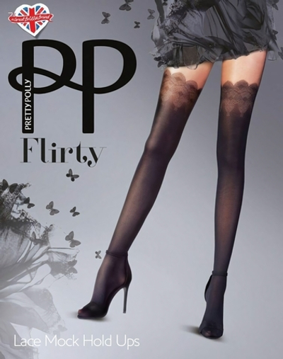 Колготки с имитацией чулок на ажурной резинке Flirty (Размер: S-M-L) (Цвет: черный)