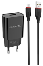 Зарядное сетевое с кабелем MicroUSB 1-метр 2.1А BOROFONE BA20A