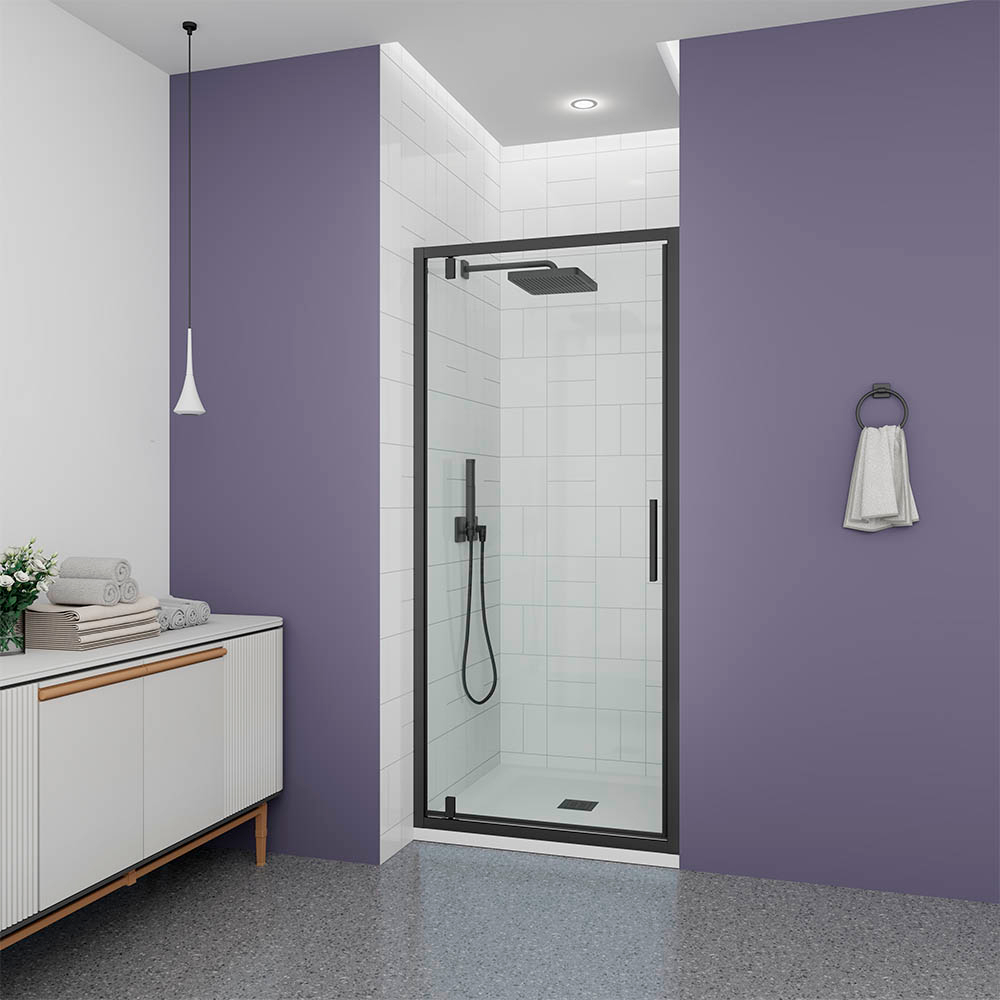 Душевая дверь Veconi Ottimo P30 B, 800x1900, черный матовый, стекло прозрачное