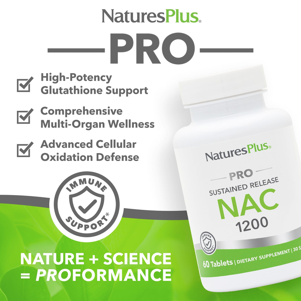 NaturesPlus, Pro NAC 1200, длительное высвобождение, 60 таблеток (600 мг в 1 таблетке)