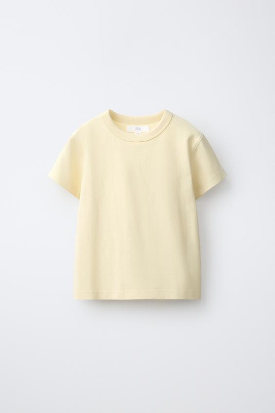 ZARA ХЛОПКОВАЯ ФУТБОЛКА В СТИЛЕ РУСТИК, ЖЕЛТЫЙ