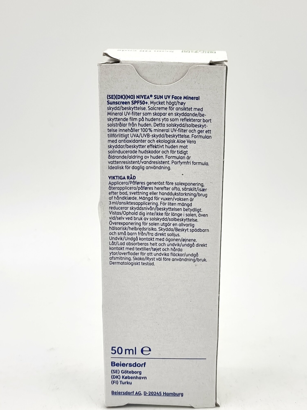 NIVEA SUN Солнцезащитный минеральный крем для лица SPF 50+, 50 мл (Из Финляндии)