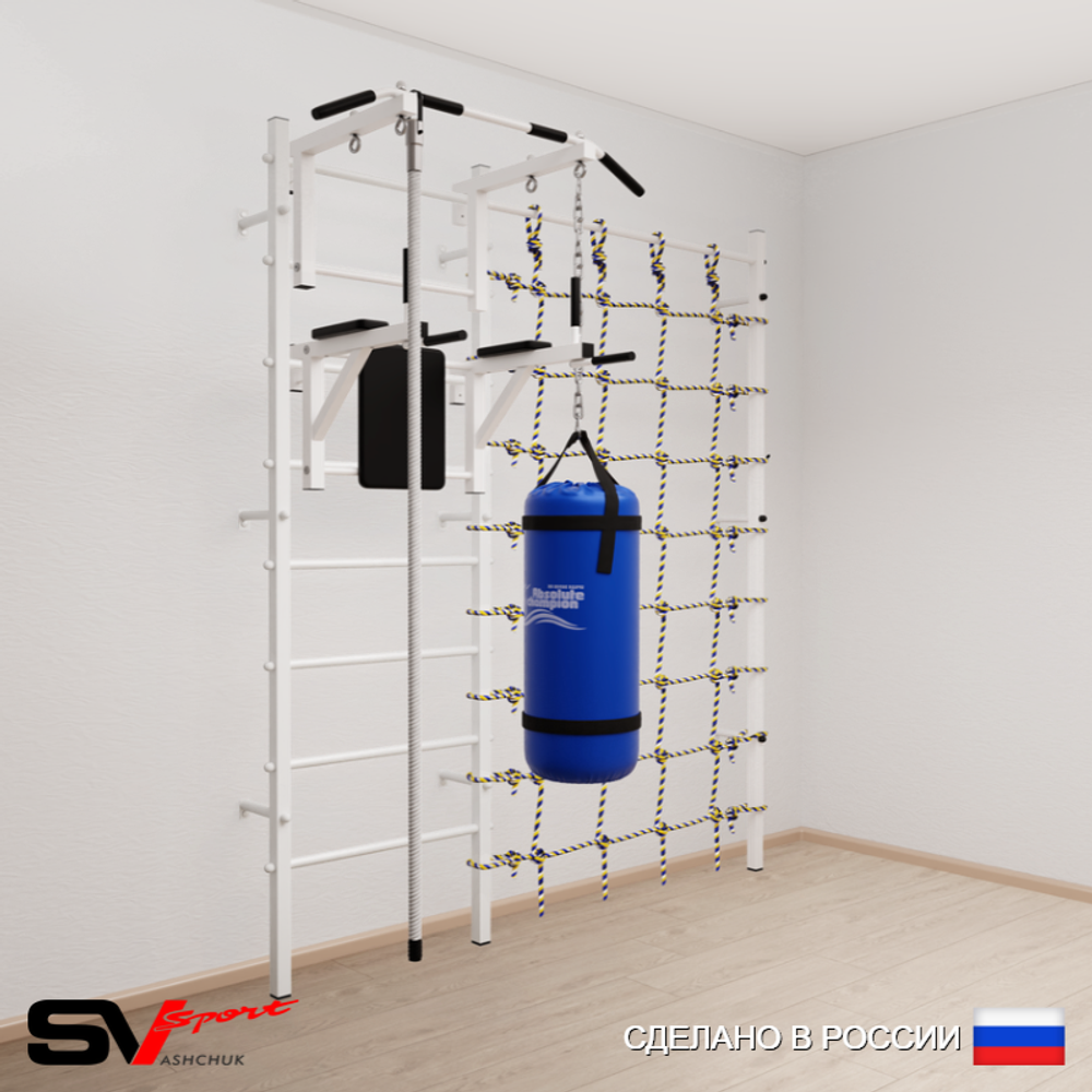 Шведская стенка Sv Sport усиленная 67030 (Турник стандарт/Брусья/Канат/Цепь/Мешок 30кг/Канатный лаз)