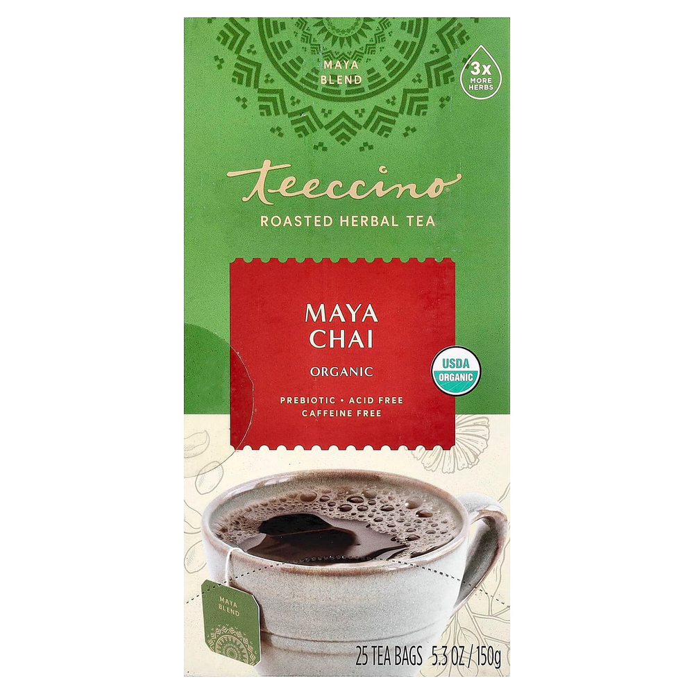 Teeccino, Органический жареный травяной чай, Maya Chai, без кофеина, 25 чайных пакетиков, 150 г (5,3 унции)