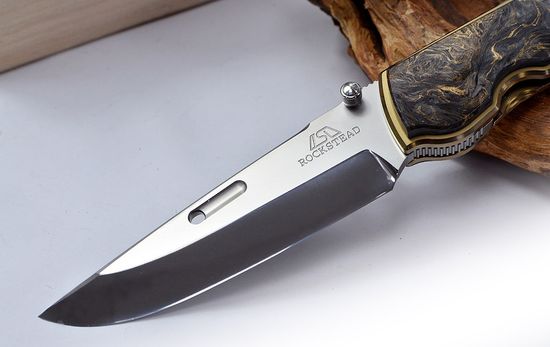 Премиальный японский нож Rockstead HIGO II X-FCF-ZDP (DMG) 67 HRC - рукоять титан + карбон Dark Matter Gold, сталь ZDP-189