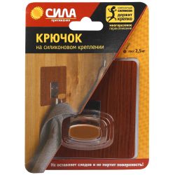 Крючок СИЛА SSH10-S1WN-12 металл на силиконовом креплении 10х10см венге 1 шт. нагрузка до 2,5 кг | Сила