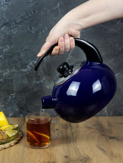 Чайник 2,5 л. эмалированный со свистком Kamille KM 1039C с черной бакелитовой ручкой