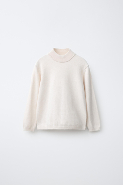 ZARA ТРИКОТАЖНЫЙ СВИТЕР С ВОРОТНИКОМ-СТОЙКОЙ, ЭКРЮ