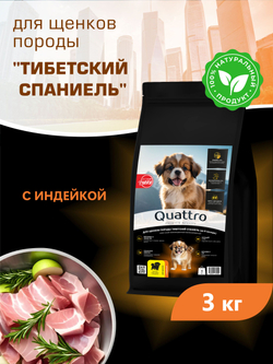 Корм сухой для щенков породы Тибетский спаниель, с индейкой, 3 кг, QUATTRO