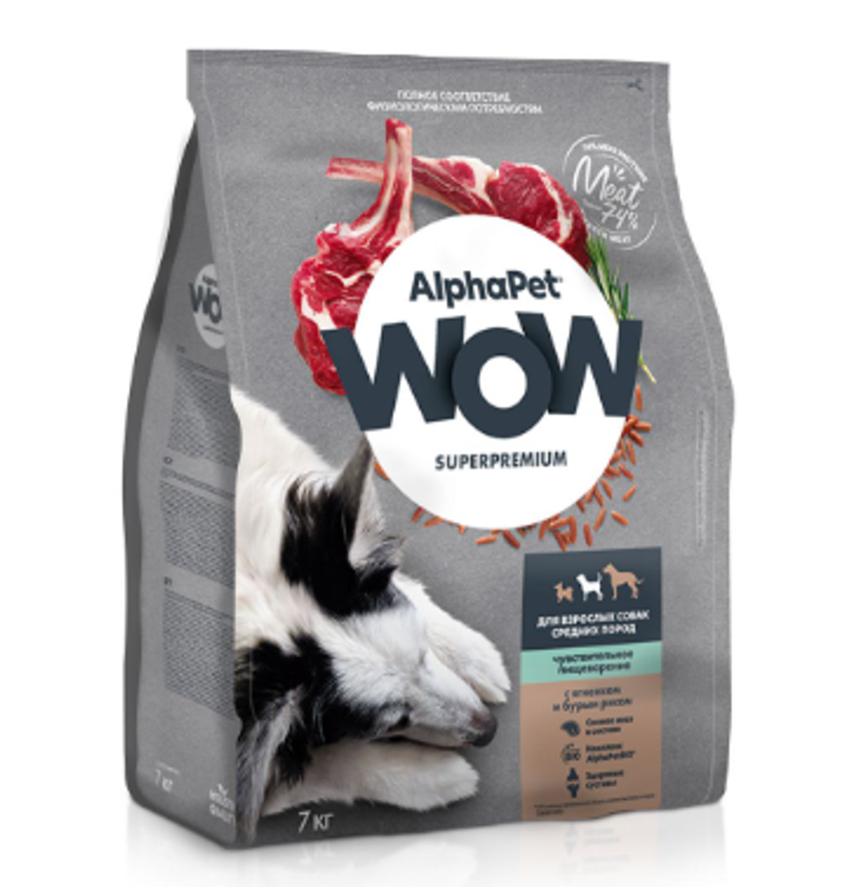 Сухой корм AlphaPet WOW Суперпремиум для домашних кошек, с уткой и потрошками - 7 кг