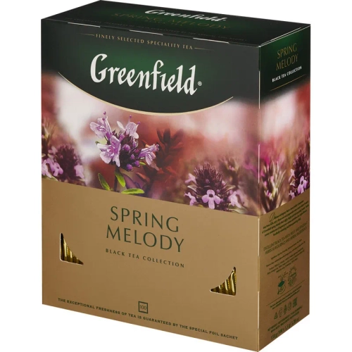 Чай чёрный Greenfield Spring Melody 100 пакетиков (чёрная смородина, мята, чабрец)
