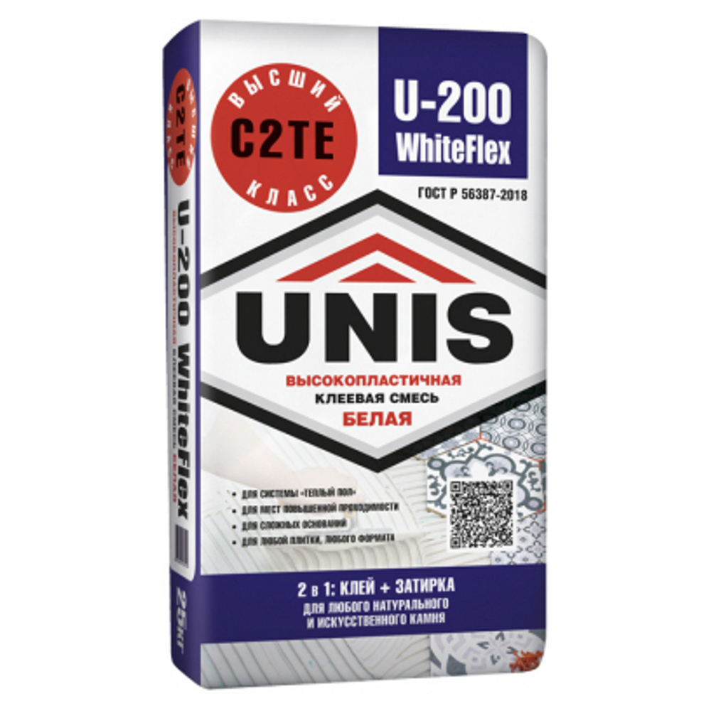Клей для плитки Юнис WhiteFlex U-200 25 кг