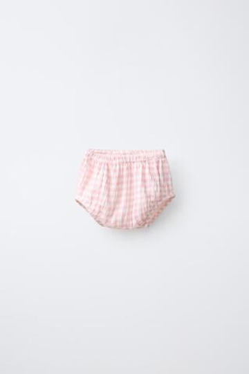ZARA ТРУСЫ В КЛЕТКУ ВИШИ С НАШИВКОЙ, БЕЛЫЙ/РОЗОВЫЙ