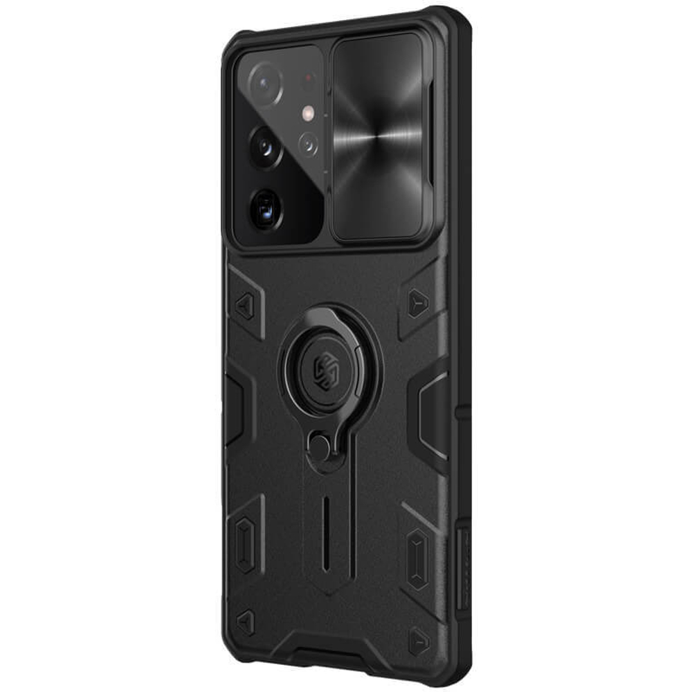 Противоударный чехол с кольцом и защитой камеры Nillkin CamShield Armor Case для Samsung Galaxy S21 Ultra