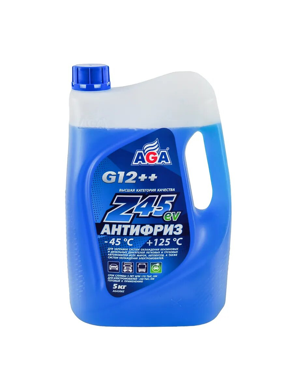 Антифриз AGA Z45 G12++ готовый -45C синий 5 кг AGA306Z (Допуск для электромобилей)